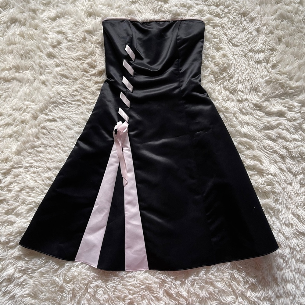 Vtg Gunne Sax Holiday Party Dress Black Pink Strapless Satin Dress Size‎ 4 - Picture 7 of 10